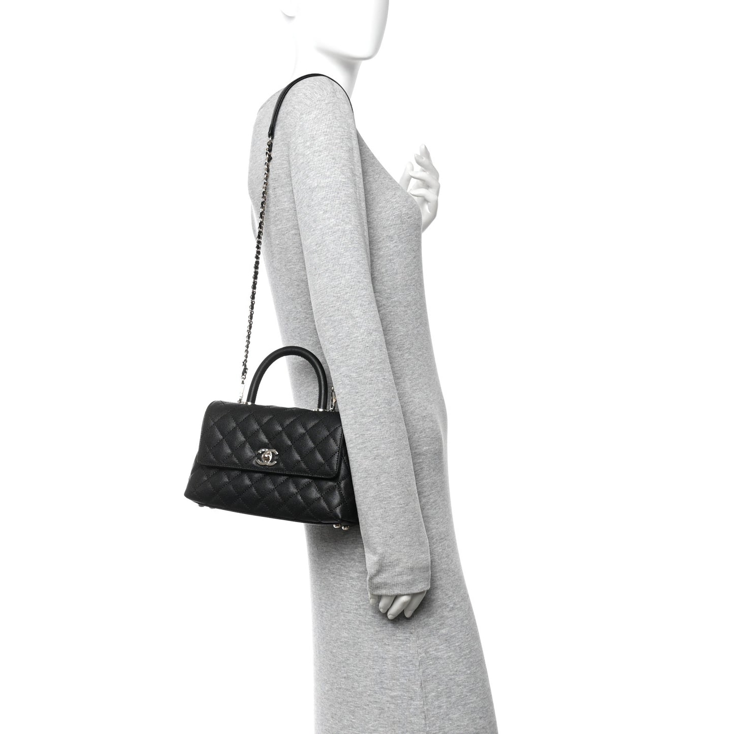 Caviar Quilted Mini Coco Handle Flap Black