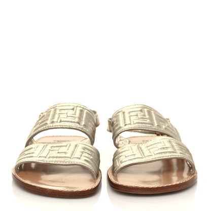 Fendi Metallic Nappa FF Embossed Slingback Slide Sandals 37 Gold 2 of 8