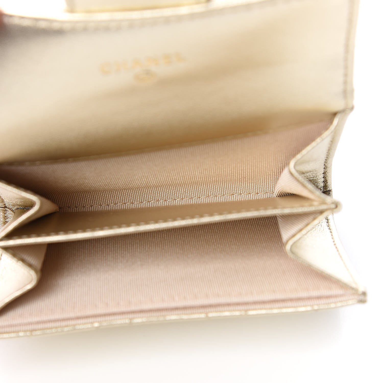 Chanel Metallic Lambskin Quilted Flap Card Holder Wallet Light Gold 5 of 9