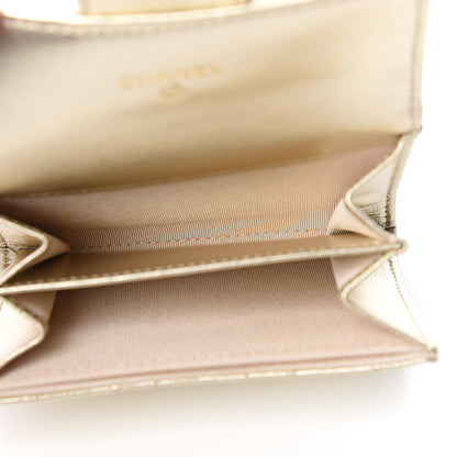 Chanel Metallic Lambskin Quilted Flap Card Holder Wallet Light Gold 5 of 9