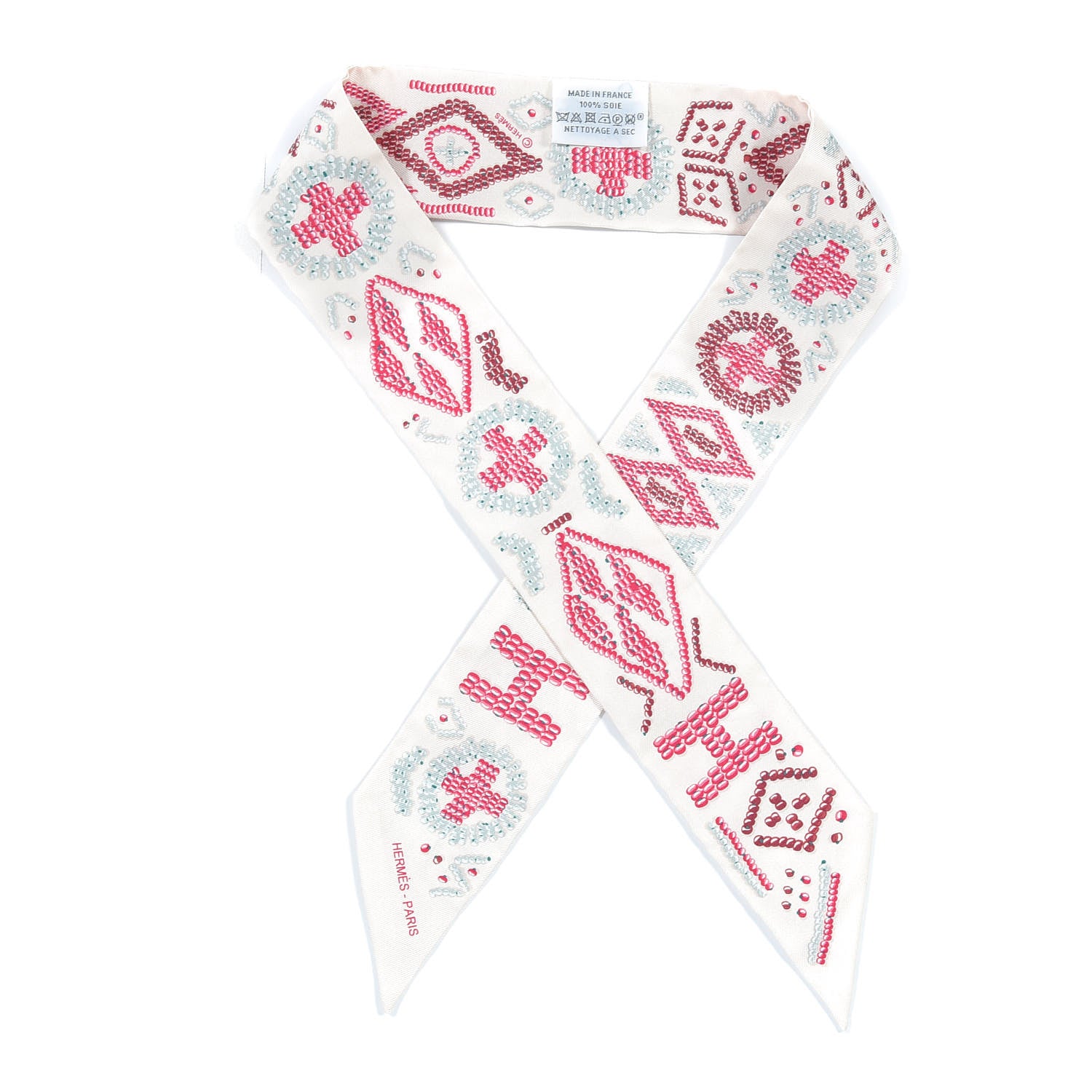 Hermes Silk Kelly En Perles Twilly Creme Framboise 1 of 5