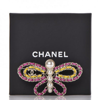 Chanel Lambskin Chain Pearl CC Butterfly Brooch Pink Yellow Gold 5 of 5