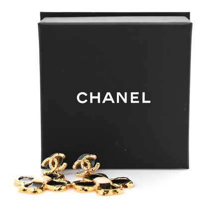 Chanel Resin Metal Glass CC Clover Drop Earrings Gold Black White 5 of 5