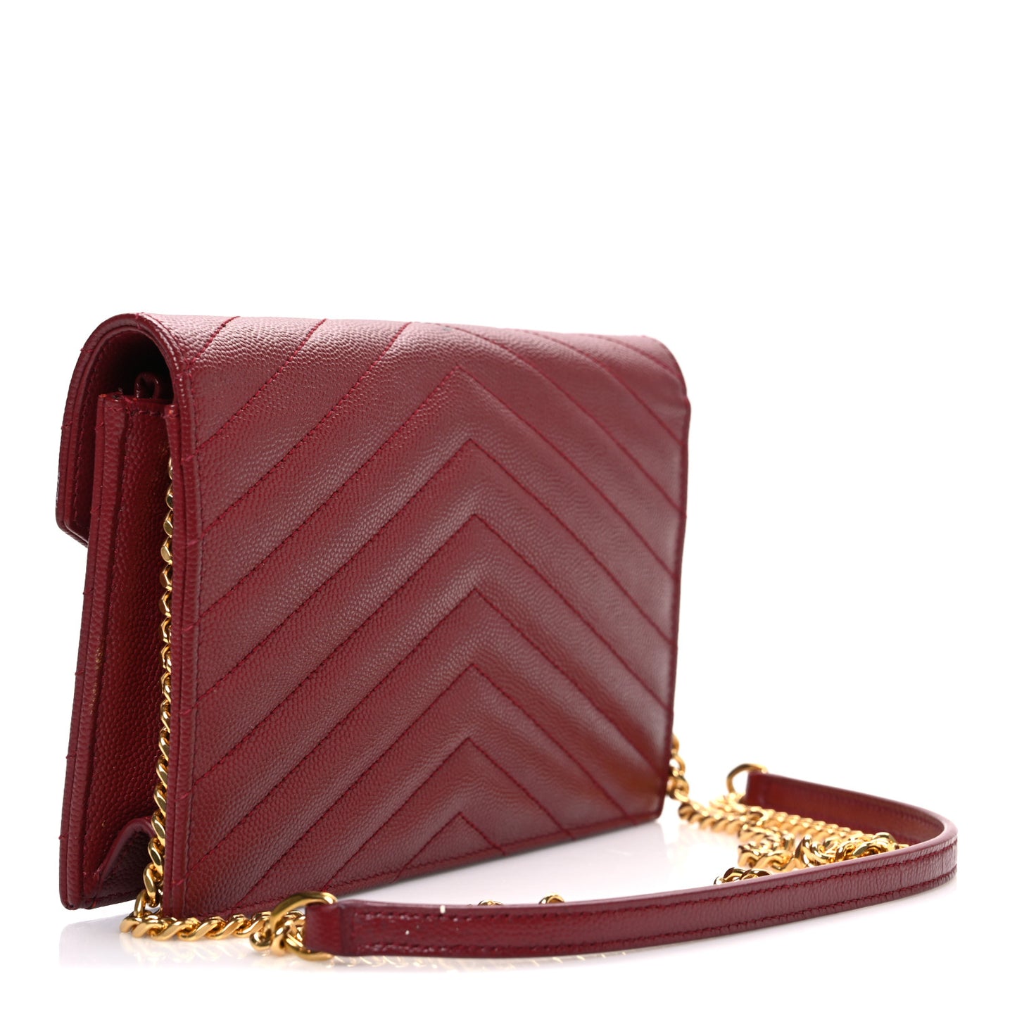 Grain De Poudre Matelasse Chevron Monogram Envelope Chain Wallet New Red