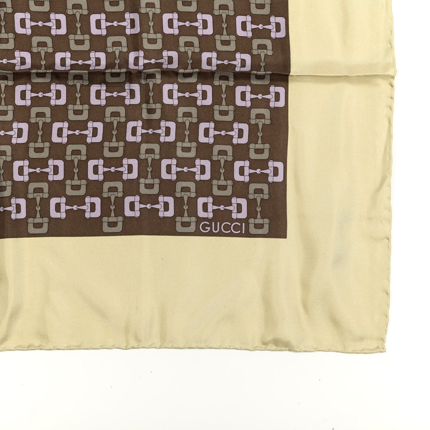 Silk Horsebit Square Scarf Ivory Brown