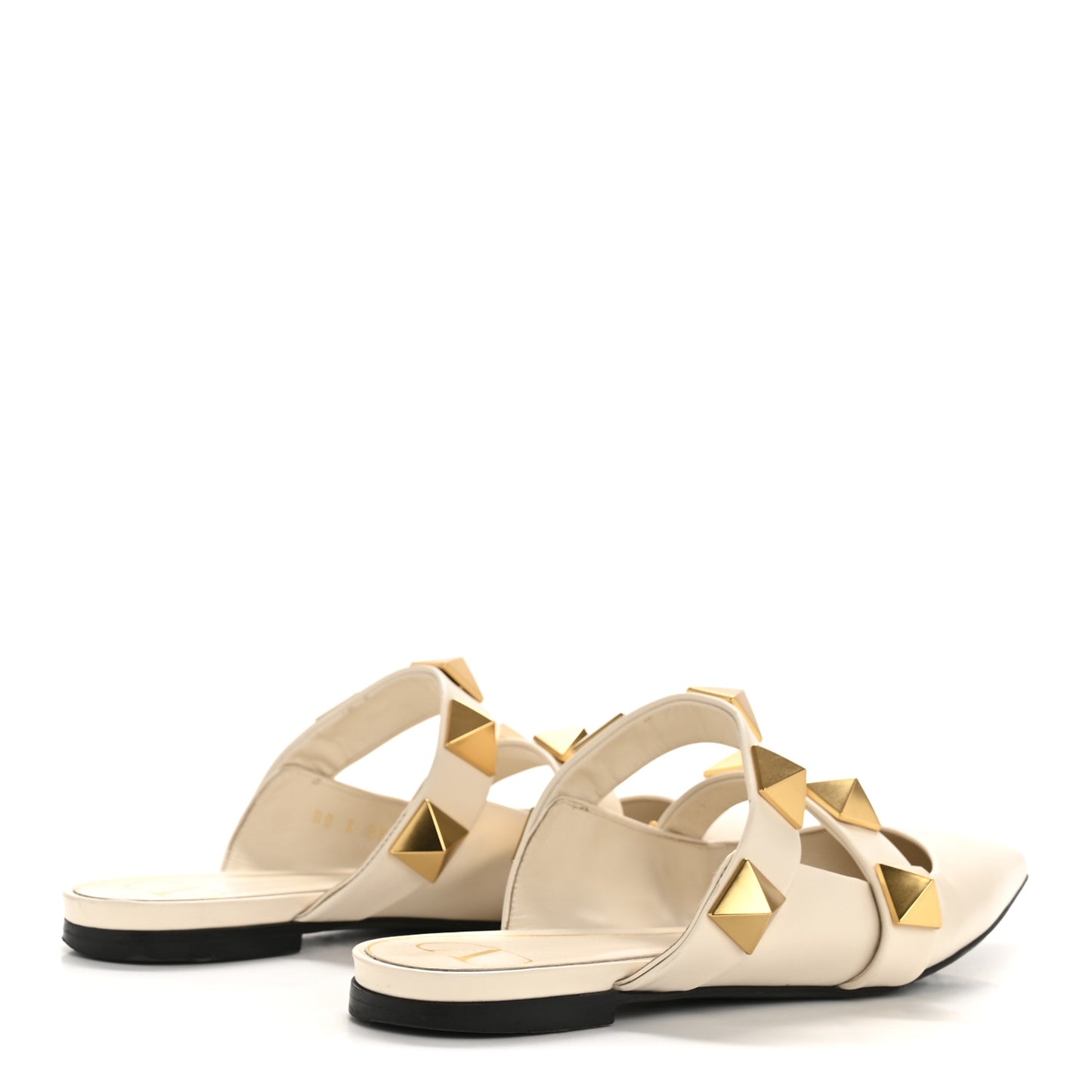 Calfskin Roman Stud Flat Mules 36.5 Light Ivory