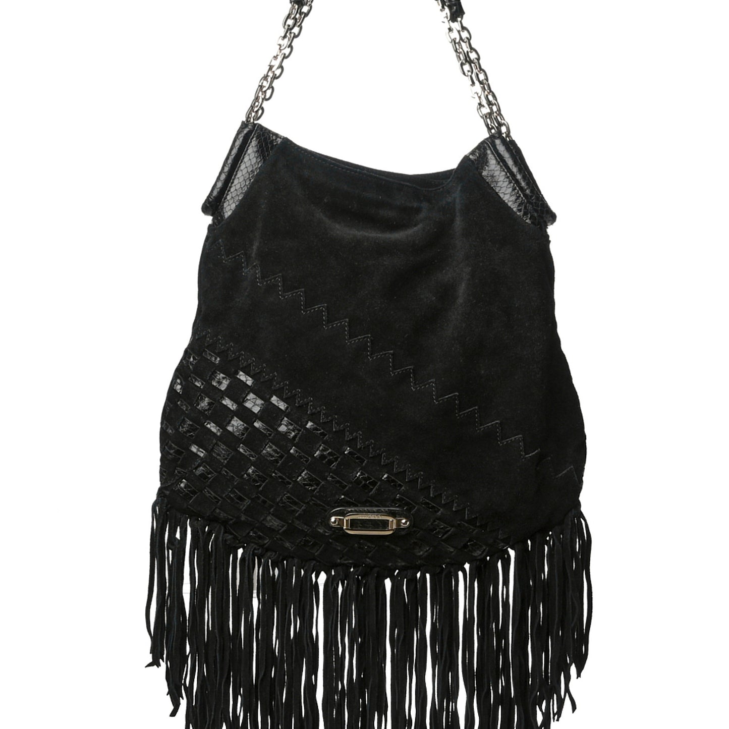 Python Suede Fringe Tatum Shopper Tote Black