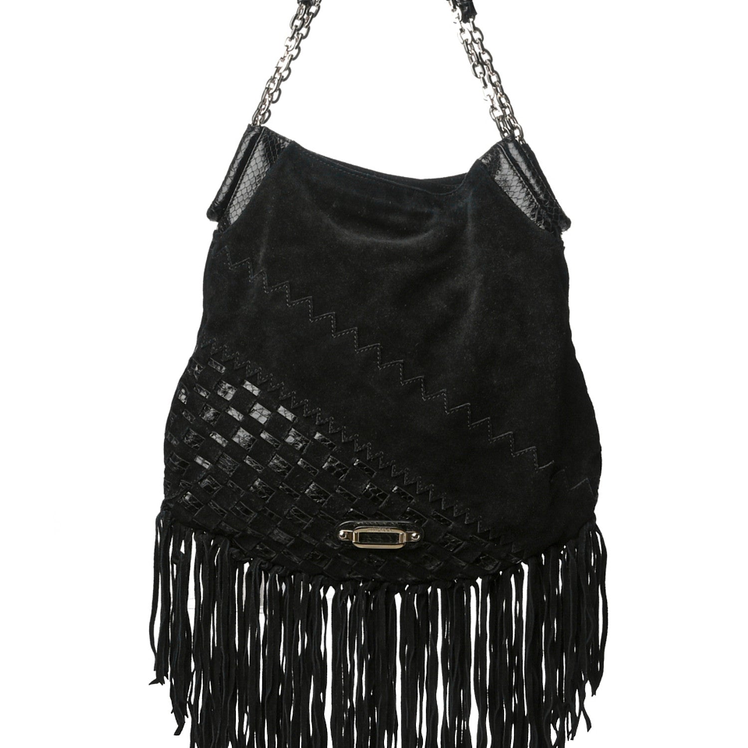 Jimmy Choo Python Suede Fringe Tatum Shopper Tote Black 7 of 9