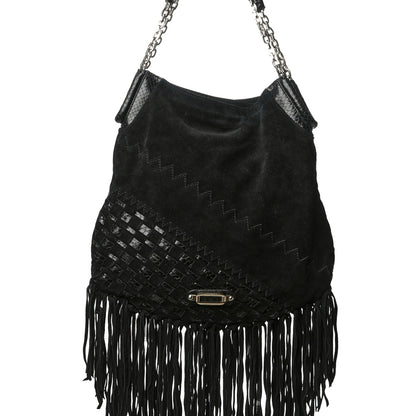 Jimmy Choo Python Suede Fringe Tatum Shopper Tote Black 7 of 9
