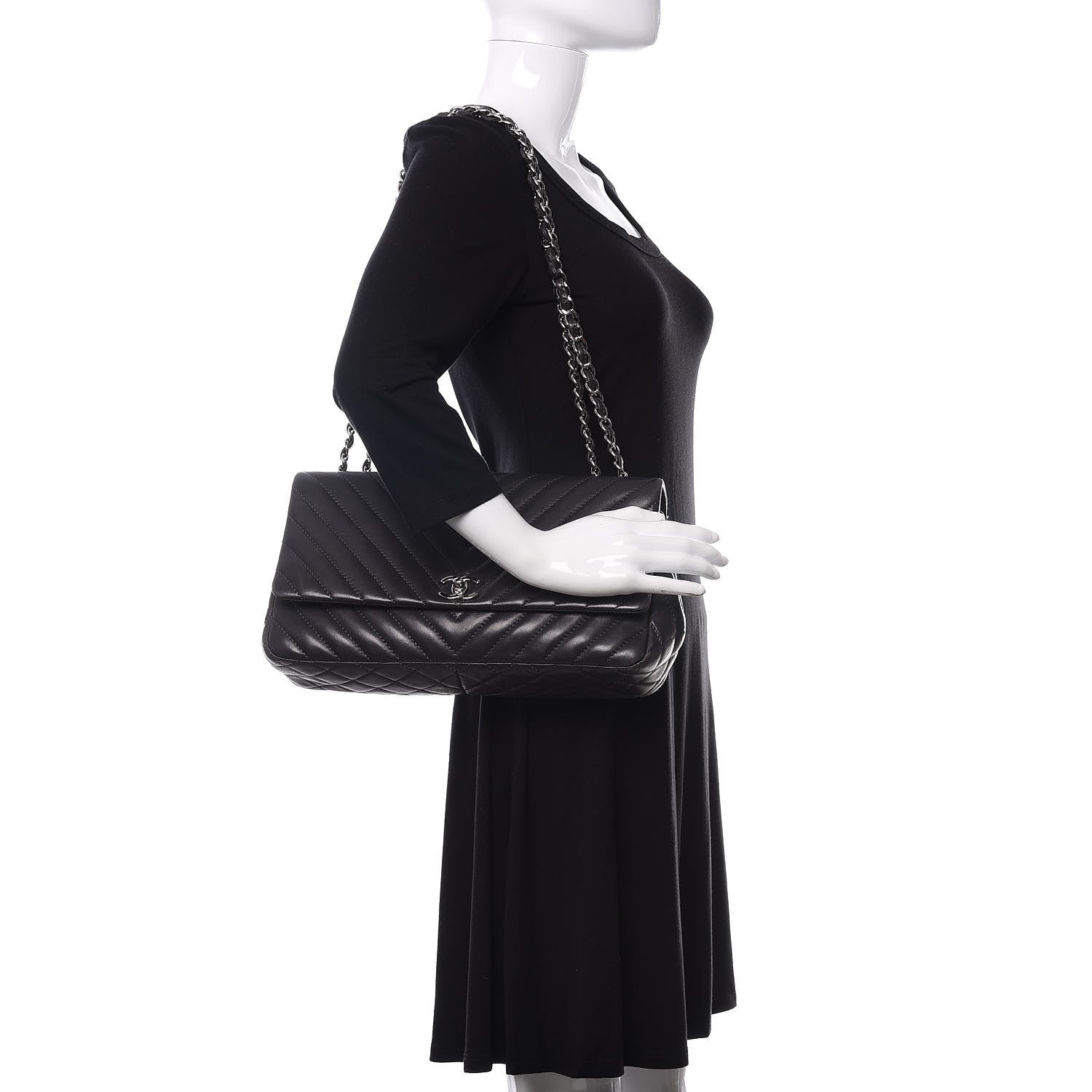 Chanel Lambskin Chevron Quilted Large Surpique Flap Dark Grey 2 of 11