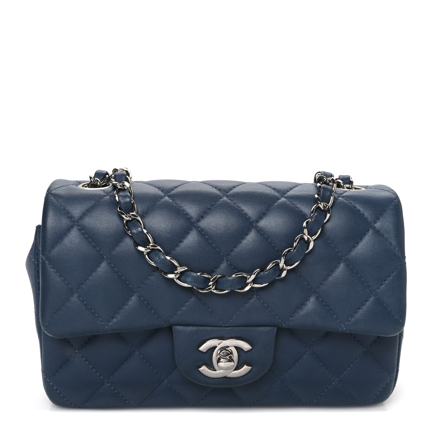 Lambskin Quilted Mini Rectangular Flap Blue
