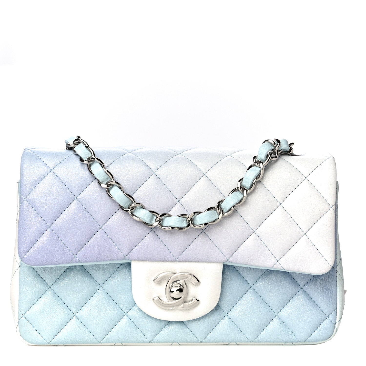Chanel Perforated Lambskin Quilted Mini Rectangular Flap Light Blue Light Purple White 1 of 11