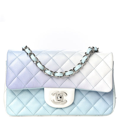Chanel Perforated Lambskin Quilted Mini Rectangular Flap Light Blue Light Purple White 1 of 11