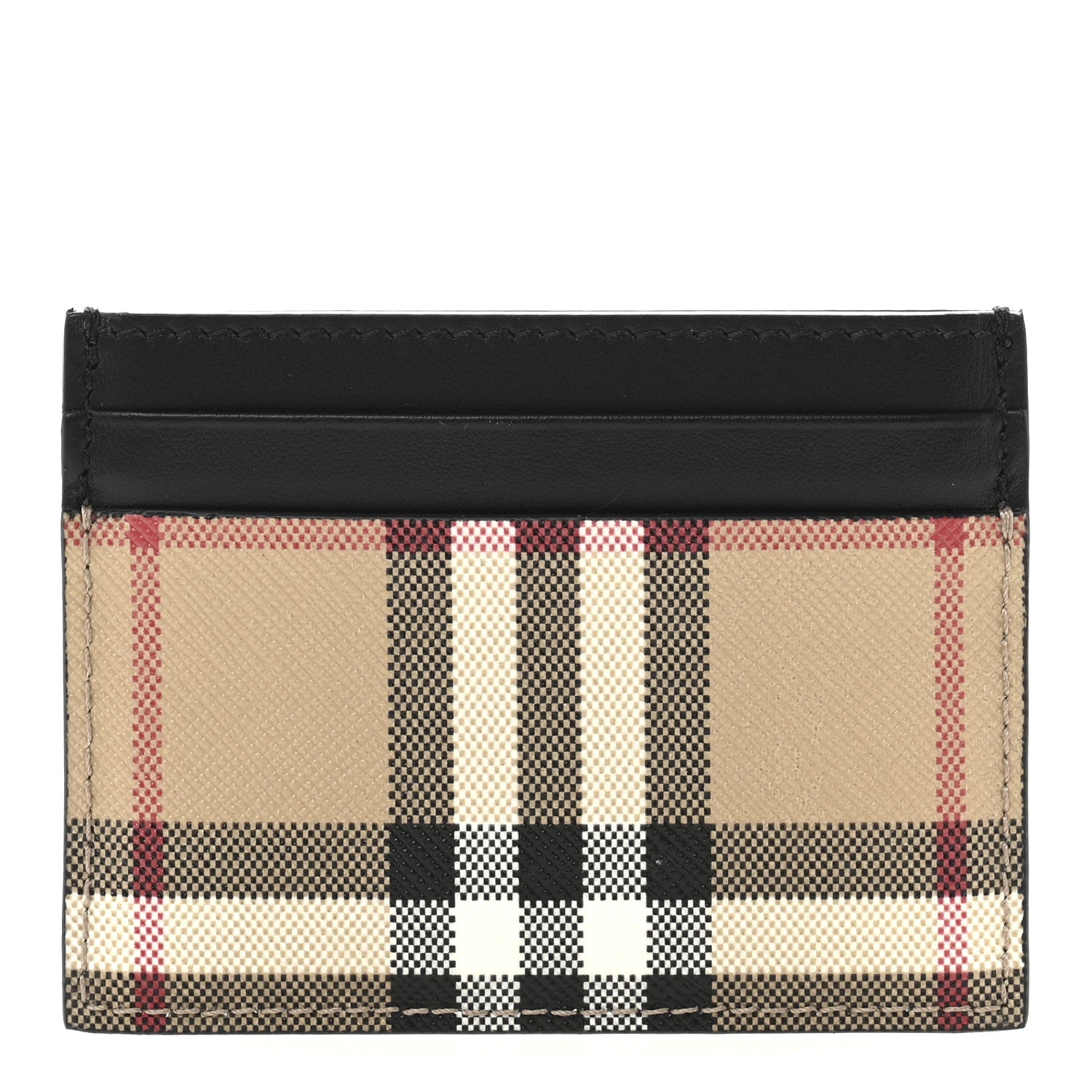 Burberry Smooth Calfskin Coated Canvas Vintage Check Sandon Card Case Beige Black 1 of 9