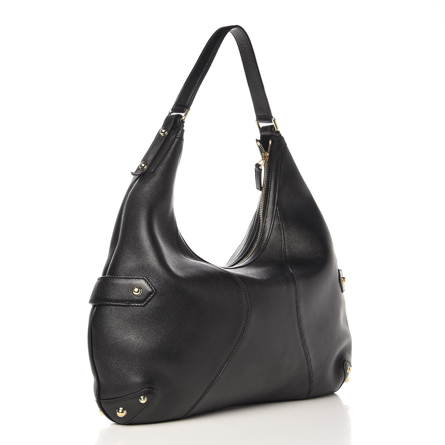 Calfskin Horsebit Chain Hobo Black