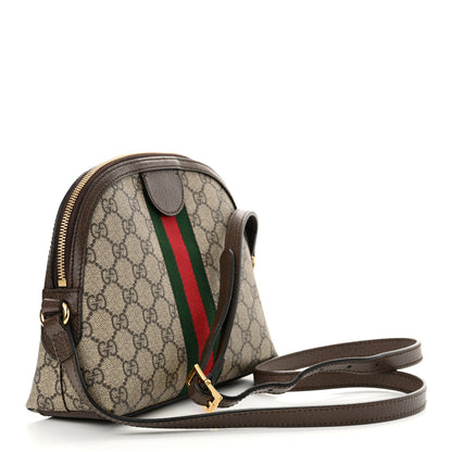 Gucci GG Supreme Monogram Textured Dollar Calfskin Web Small Ophidia Dome Shoulder Bag Beige Ebony New Acero 3 of 11