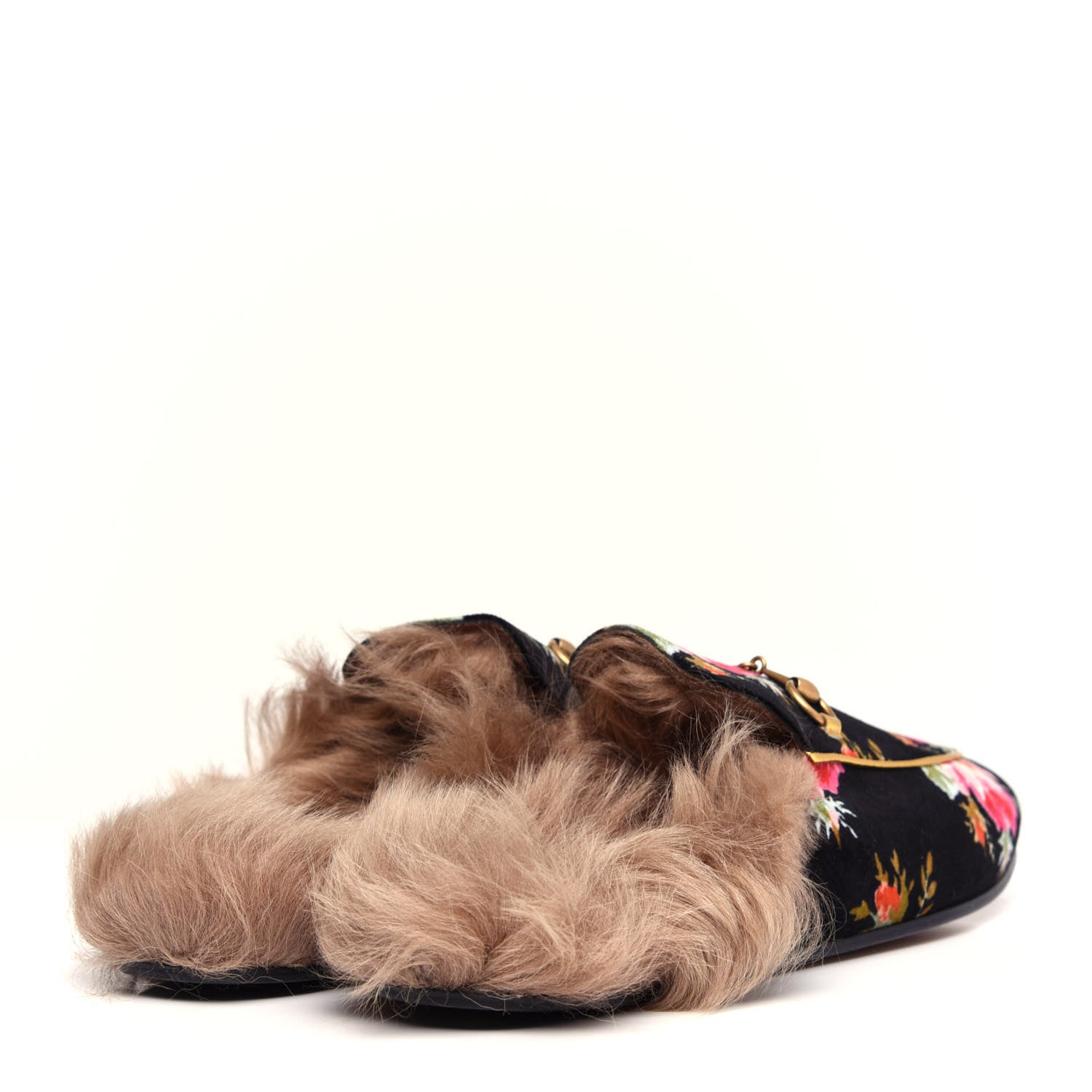 Gucci Velvet Fur Floral Womens Princetown Slippers 41.5 Black 4 of 10