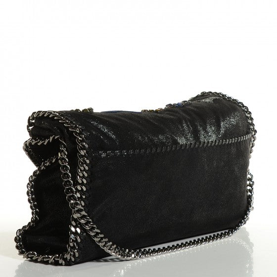 Embellished Shaggy Deer Small Falabella Fold Over Tote Black