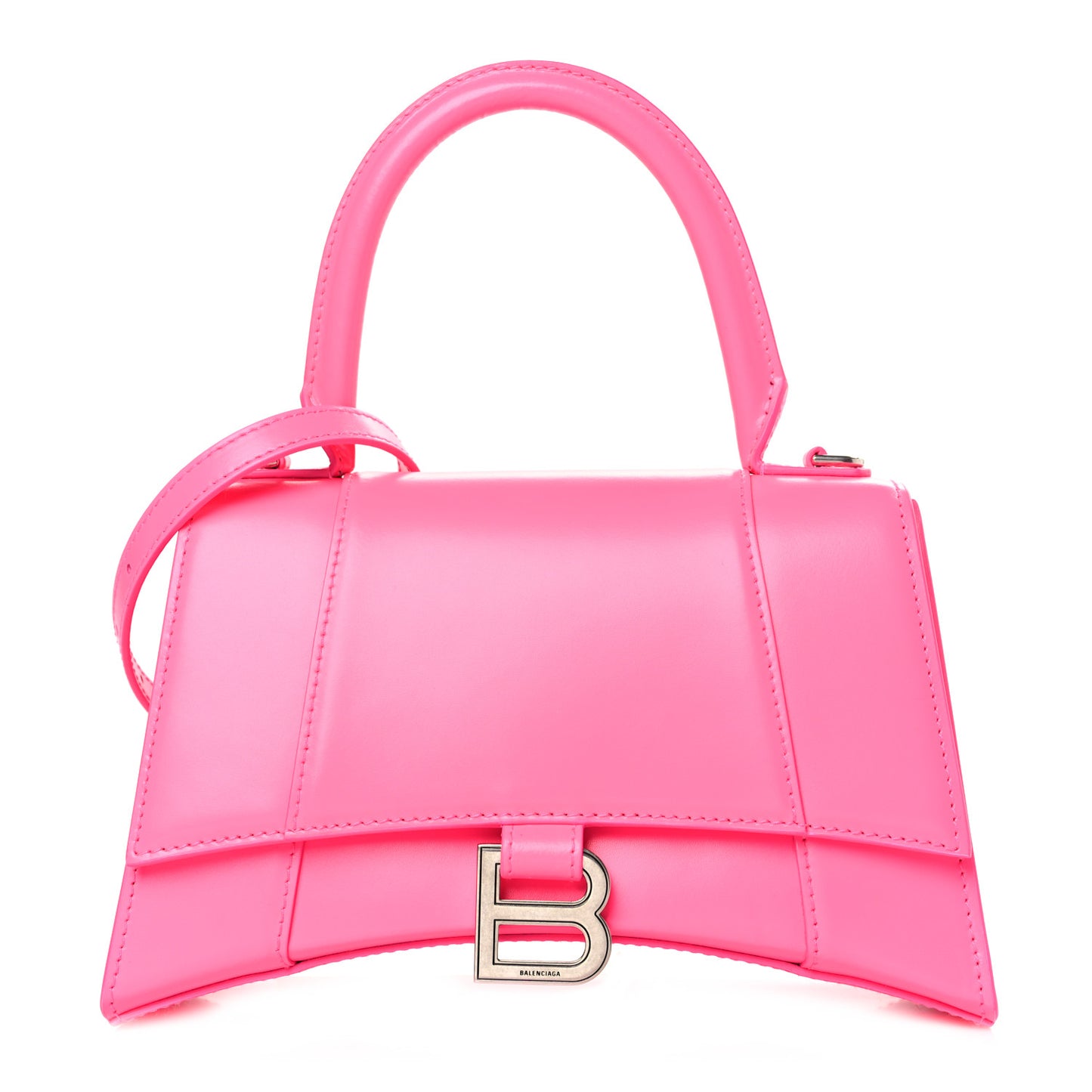 Shiny Box Calfskin Small Hourglass Top Handle Bag Hot Pink