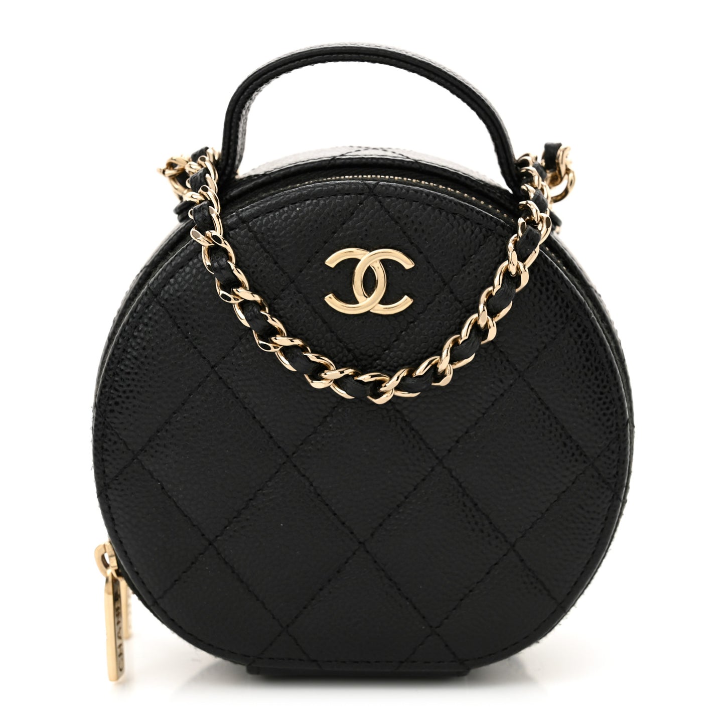 Caviar Quilted Round Handle With Care Vanity With Chain Black