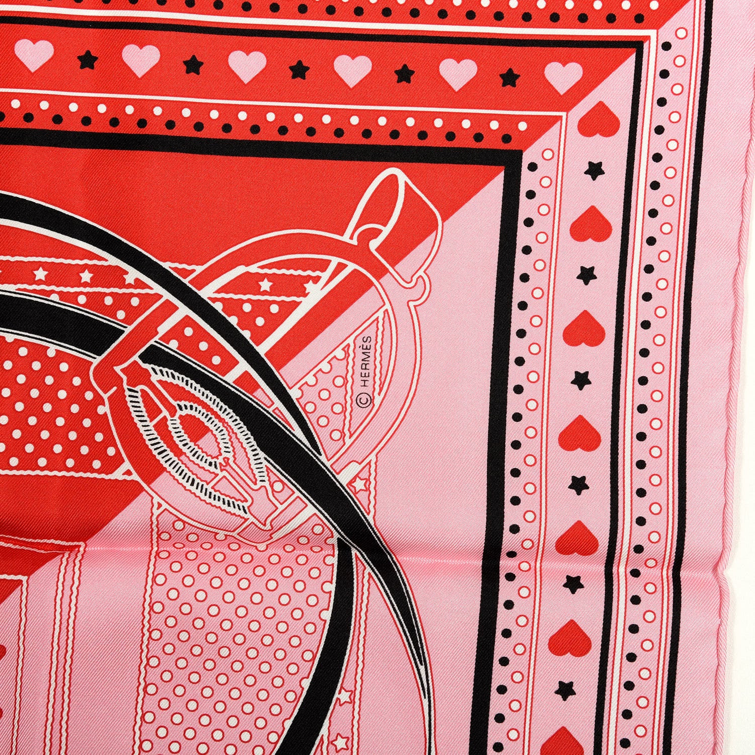 Hermes Silk Grand Manege Cut Bandana Love Scarf 65 Rouge Rose Black 3 of 4