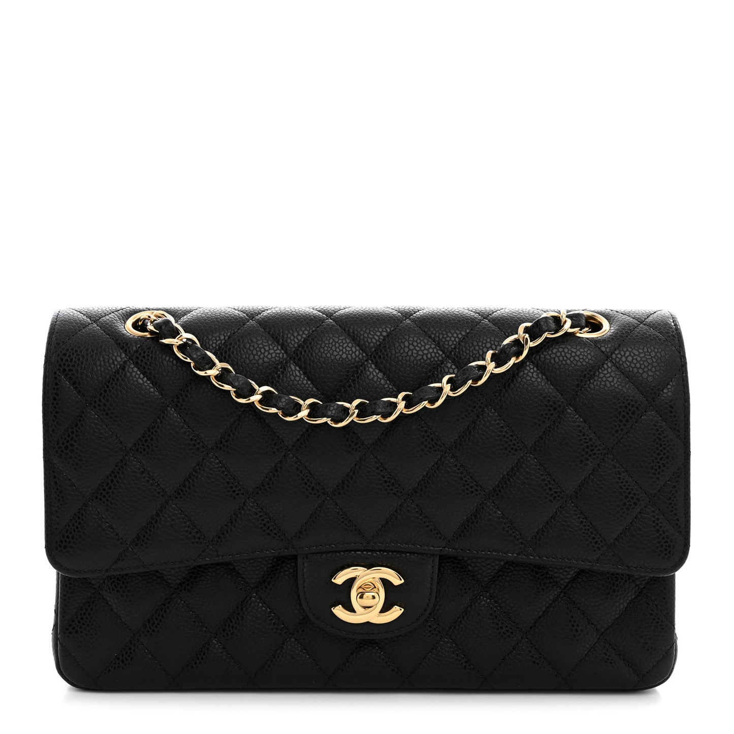 Caviar Quilted Medium Double Flap Black