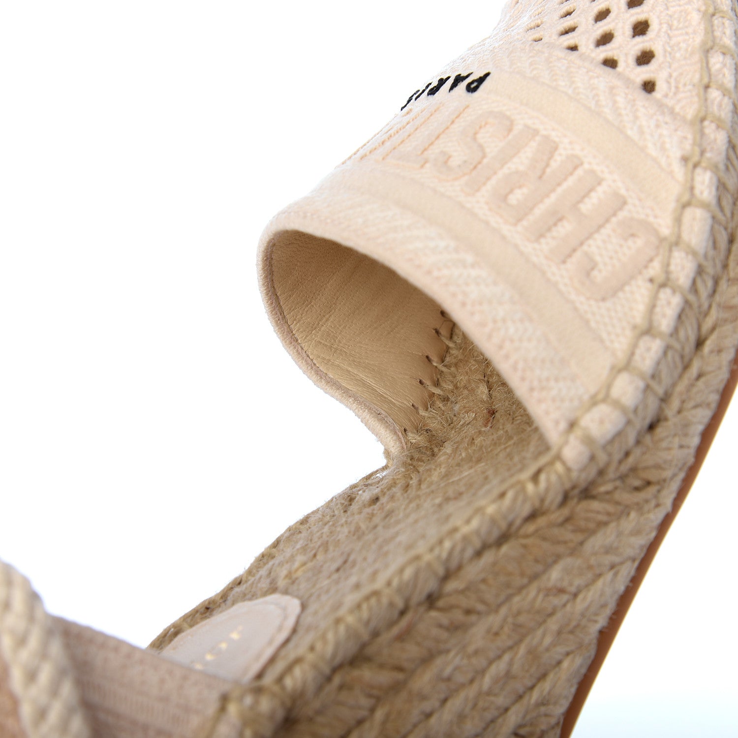 Christian Dior Canvas Embroidered Granville Ankle Tie Espadrille Wedges 36 Cream 9 of 24