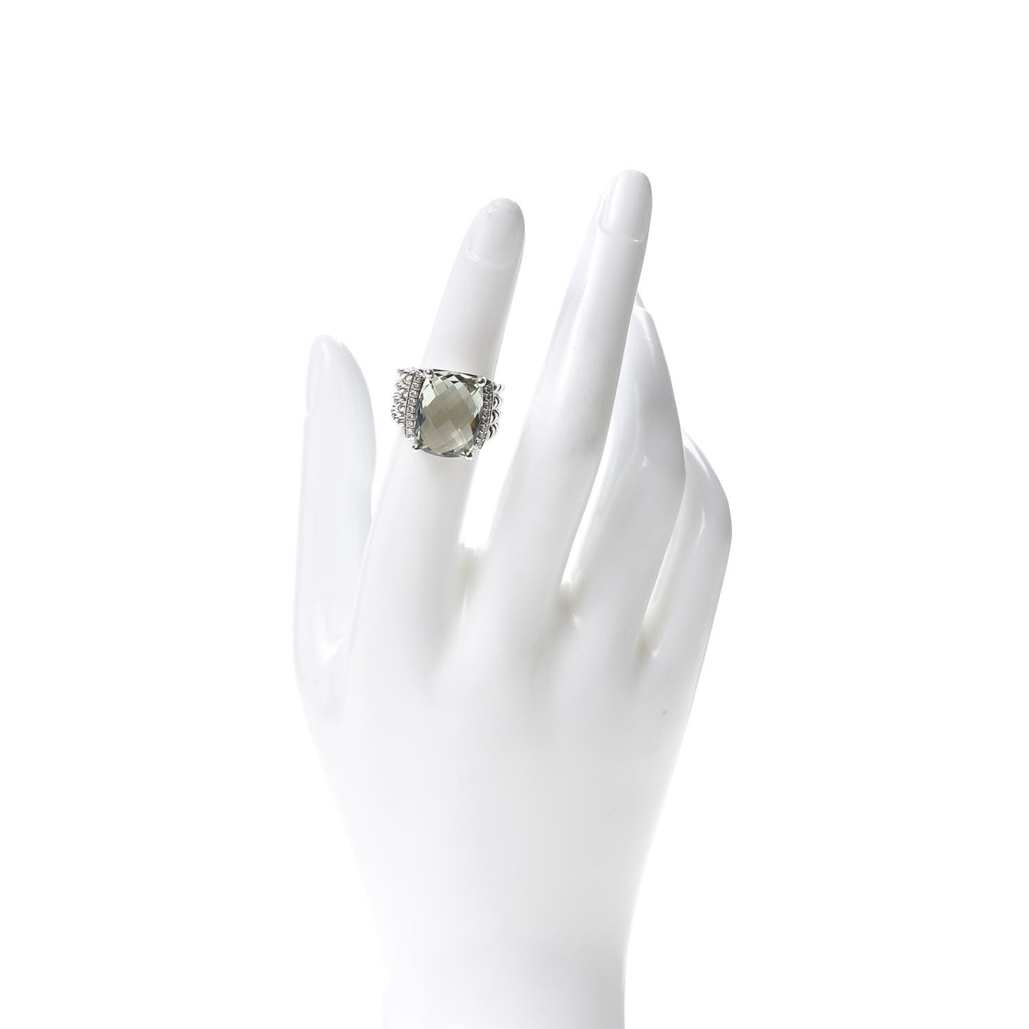 Sterling Silver Diamond Prasiolite 16mm Wheaton Ring 51 5.75