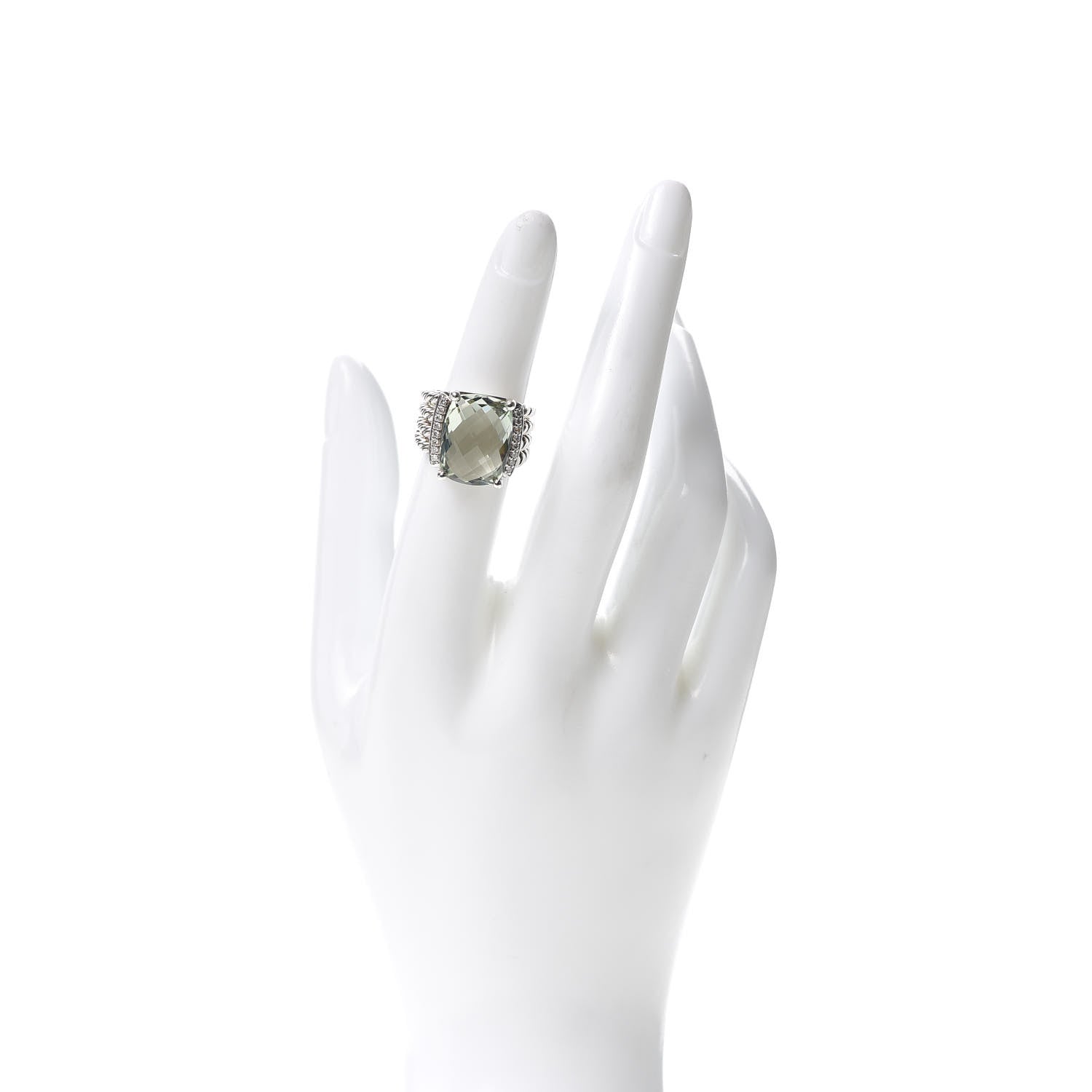 David Yurman Sterling Silver Diamond Prasiolite 16mm Wheaton Ring 51 5.75 2 of 5