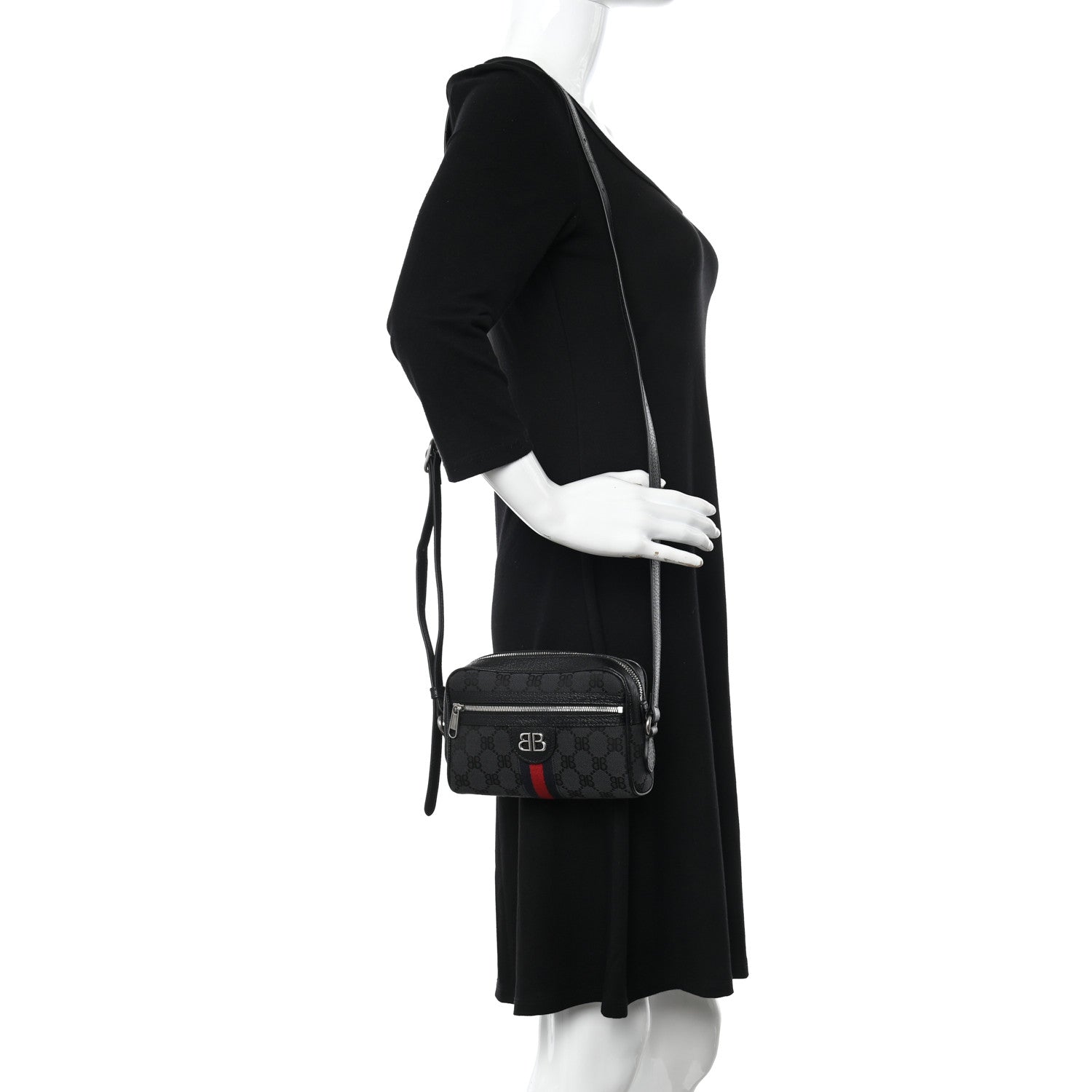 Gucci X BALENCIAGA BB Monogram Web Mini Ophidia Shoulder Bag Black 2 of 10