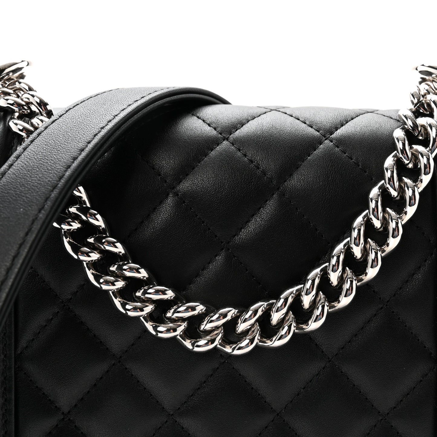 Calfskin Quilted North South Boy Flap Black