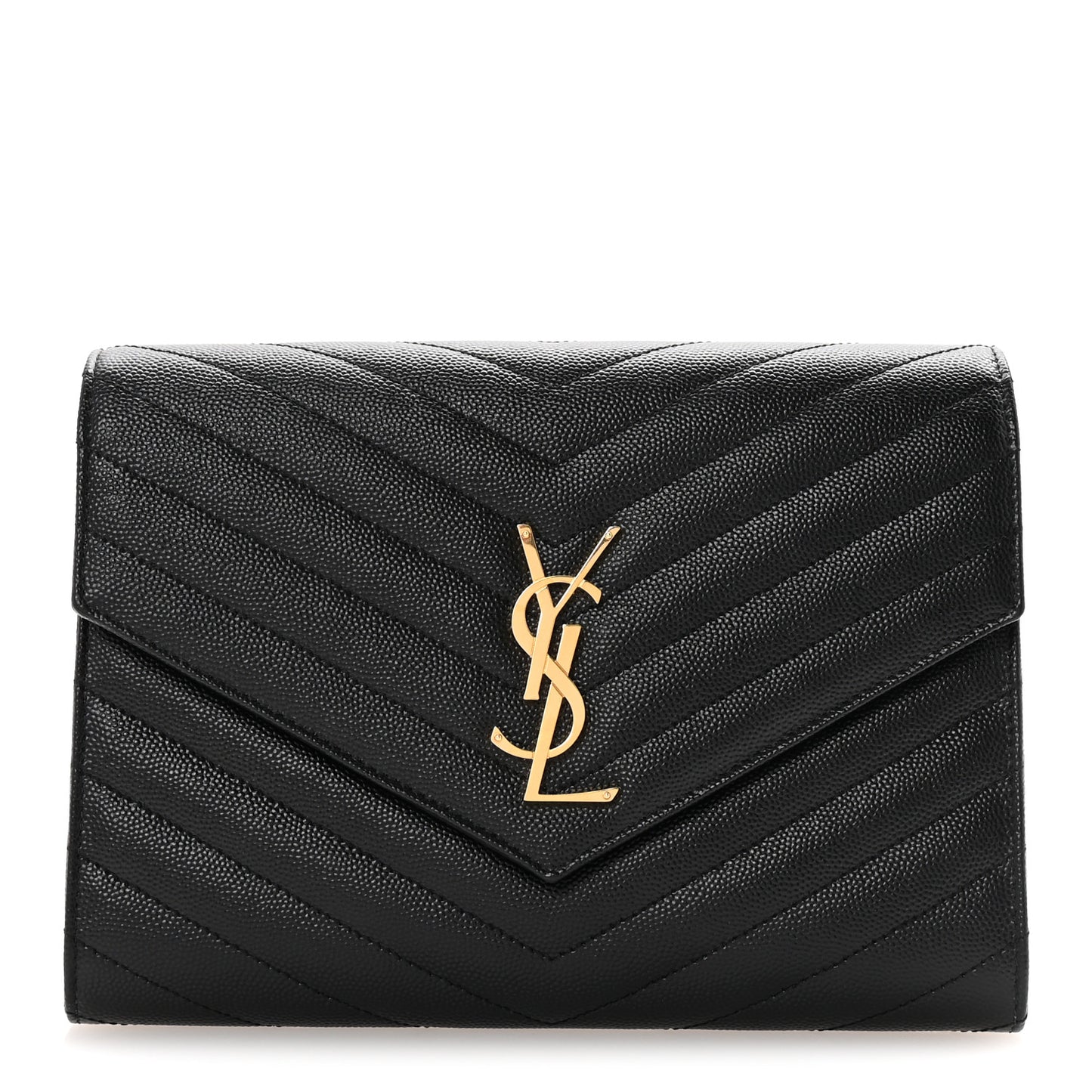Grain De Poudre Matelasse Chevron Monogram Envelope Clutch Black