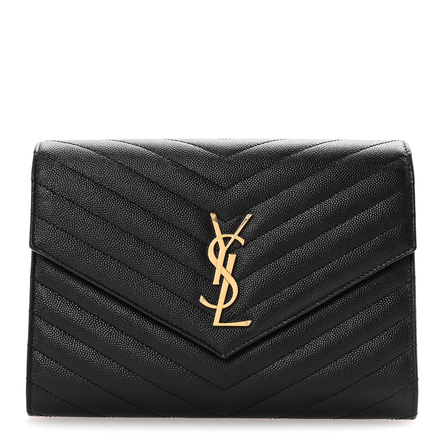 Saint Laurent Grain De Poudre Matelasse Chevron Monogram Envelope Clutch Black 1 of 7