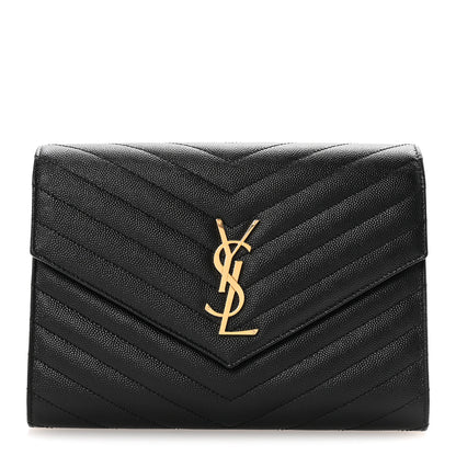 Saint Laurent Grain De Poudre Matelasse Chevron Monogram Envelope Clutch Black 1 of 7