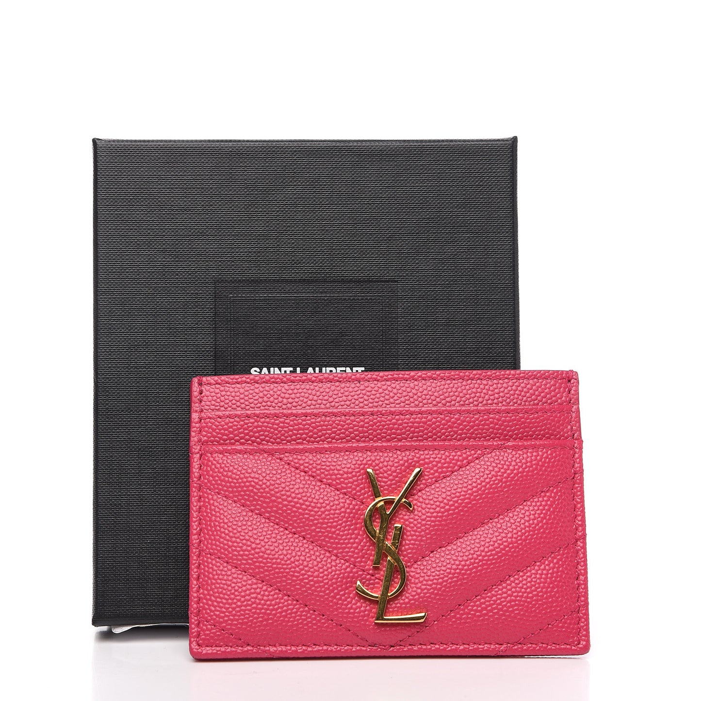 Grain De Poudre Matelasse Chevron Monogram Credit Card Case Fresh Fuxia