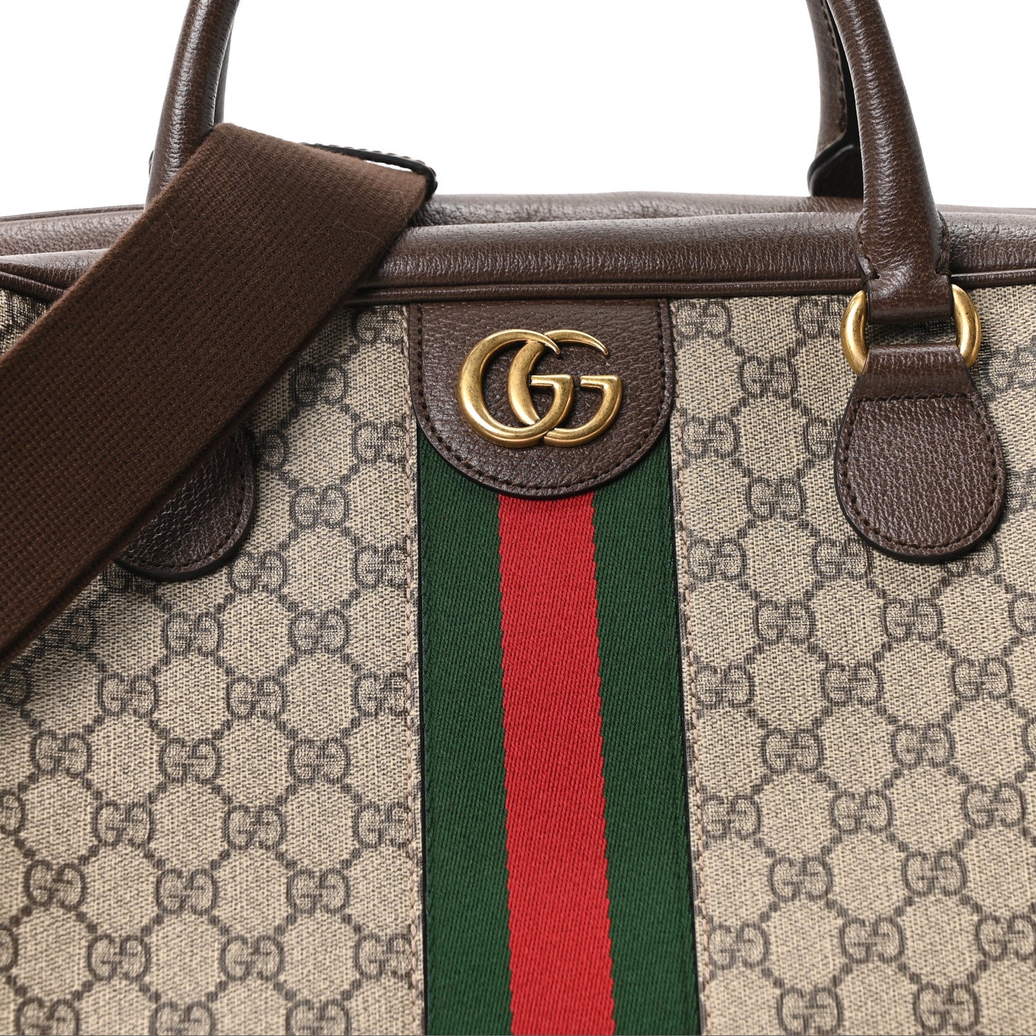 Gucci GG Supreme Monogram Textured Dollar Calfskin Web Large Savoy Bowling Bag Beige Ebony New Acero 7 of 9