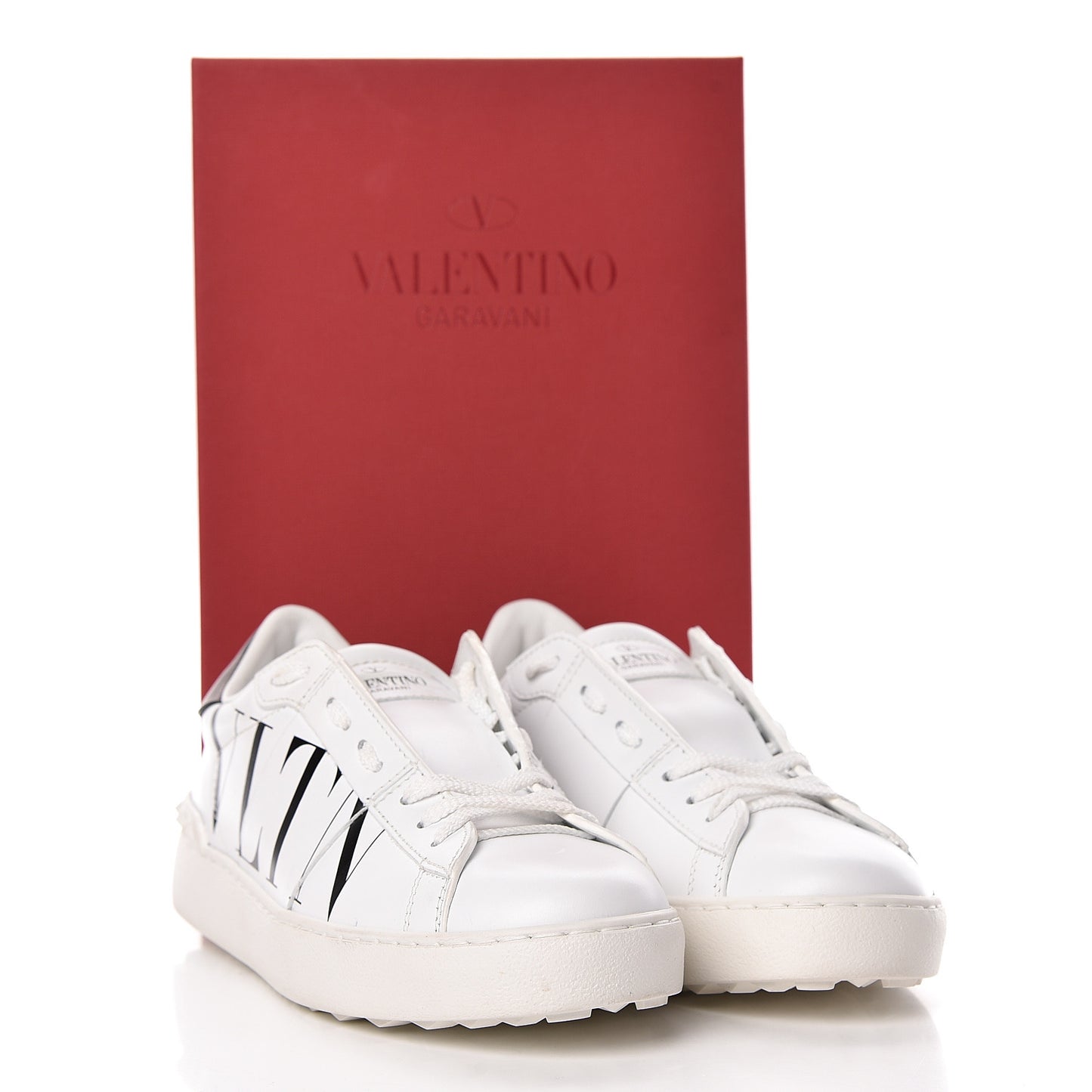 Calfskin VLTN Rockstud Open Sneakers 37.5 White