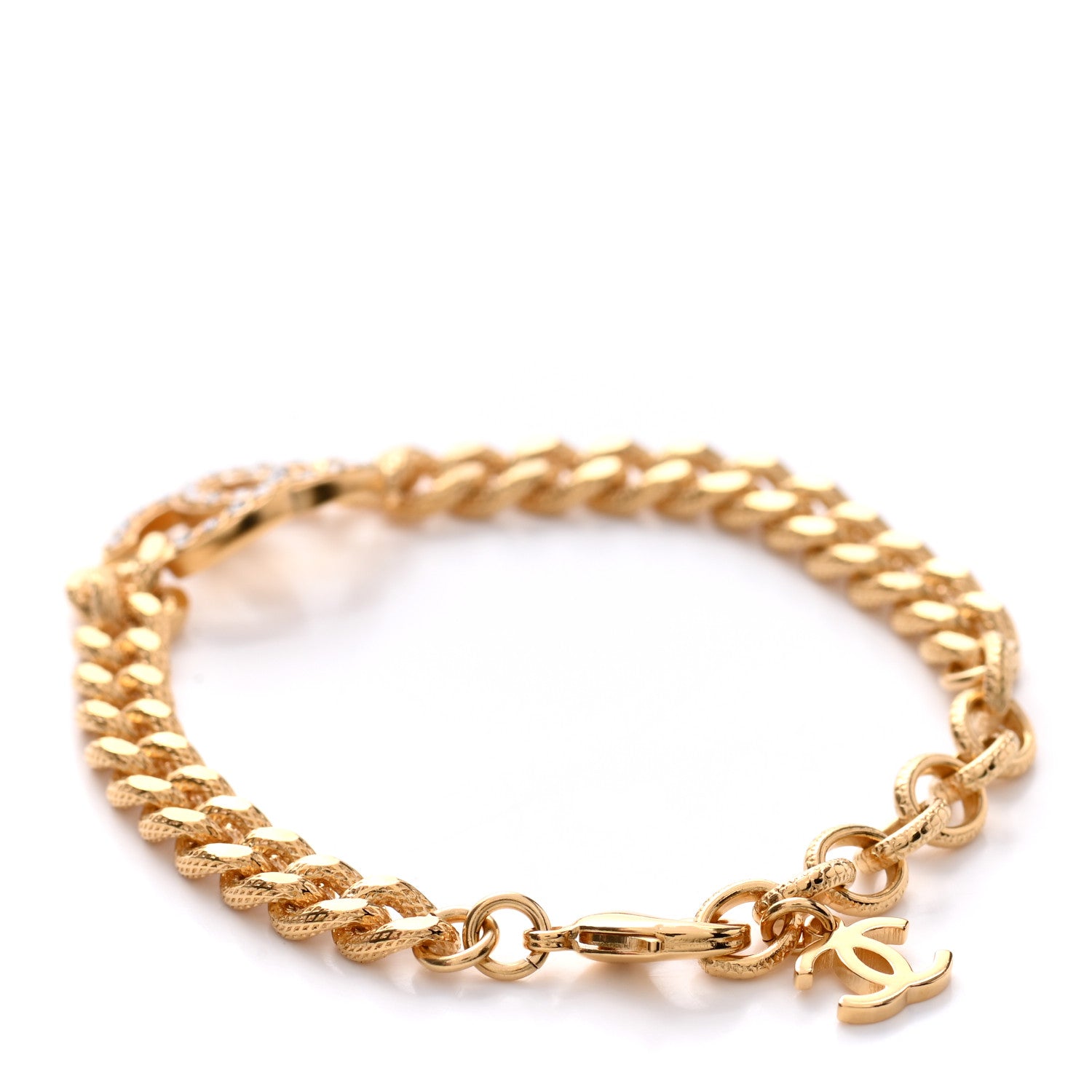 Chanel Crystal CC Chain Link Bracelet Gold 3 of 4