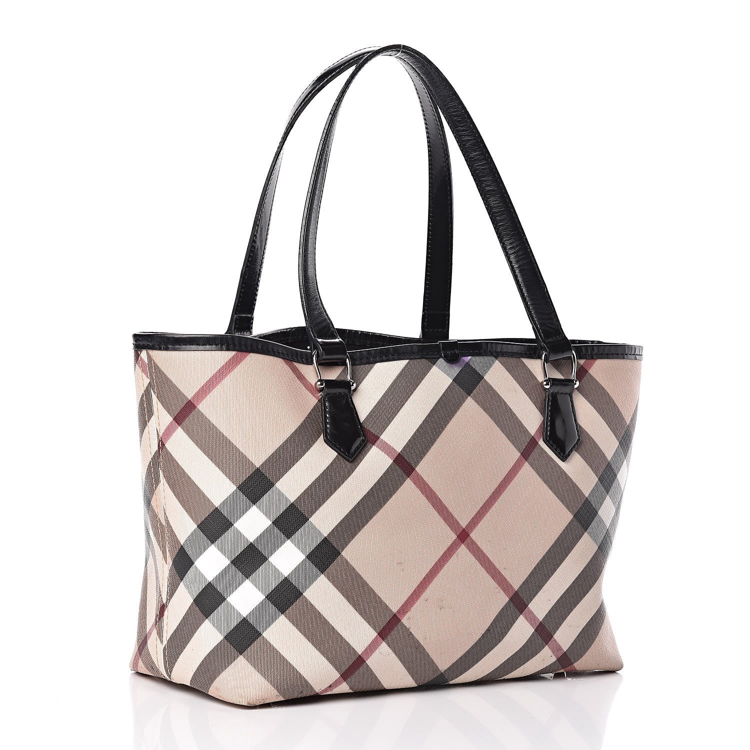 Burberry Patent Supernova Check Small Stanton Tote Black 3 of 19