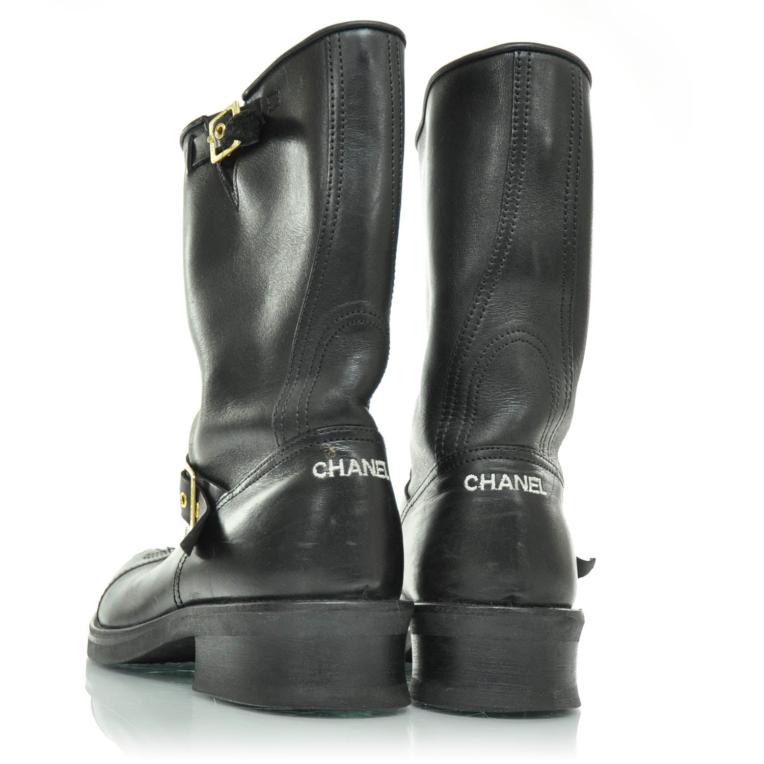 Chanel Leather Motorcycle Boots 40 Black 3 of 5