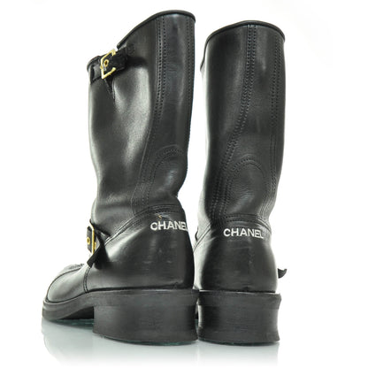 Chanel Leather Motorcycle Boots 40 Black 3 of 5