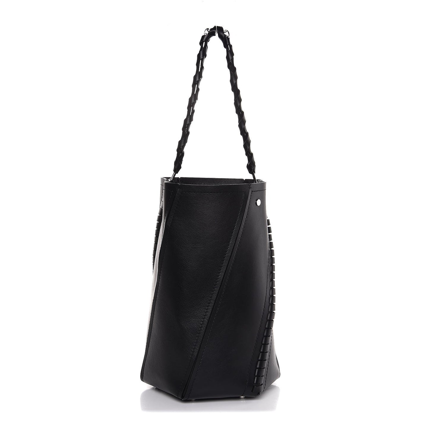 Smooth Calfskin Medium Hex Bucket Bag Black
