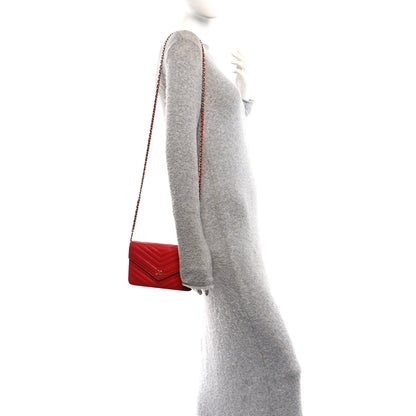 Chanel Goatskin Chevron Quilted Statement Wallet On Chain WOC Red 2 of 12