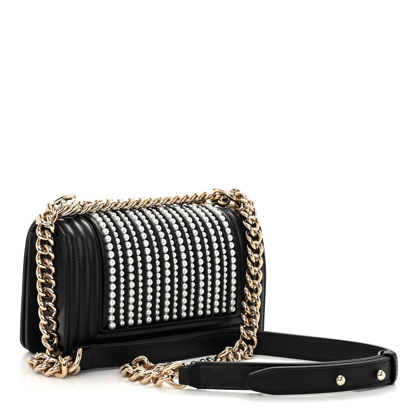 Calfskin Pearl Smal Chanel Pearls Boy Flap Black