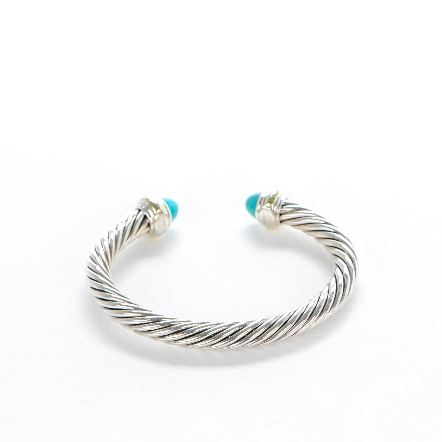 Sterling Silver 14K Yellow Gold Turquoise 7mm Cable Classics Bracelet