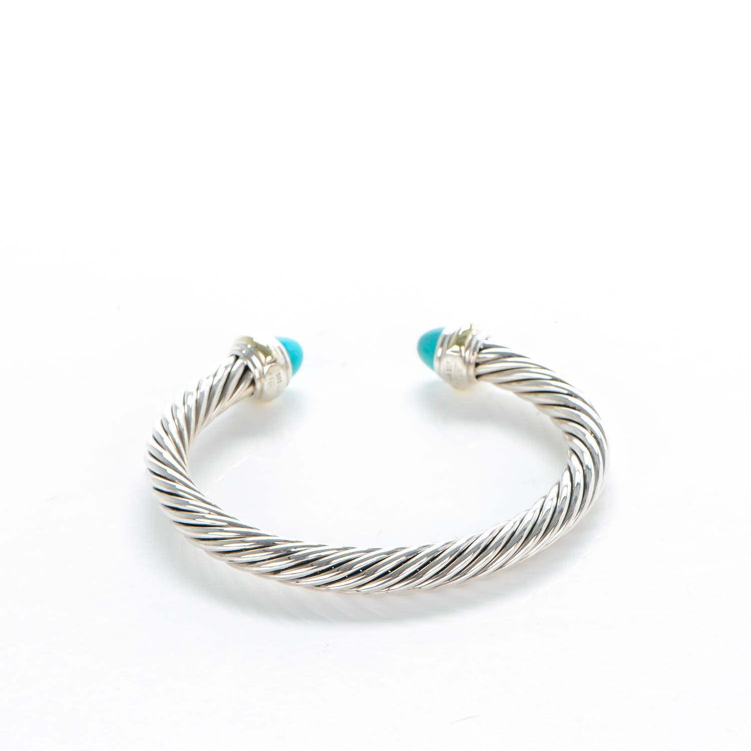 David Yurman Sterling Silver 14K Yellow Gold Turquoise 7mm Cable Classics Bracelet 3 of 6