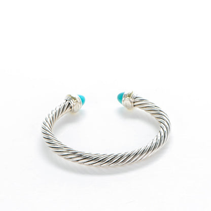 David Yurman Sterling Silver 14K Yellow Gold Turquoise 7mm Cable Classics Bracelet 3 of 6