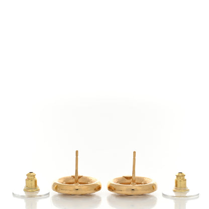 Chanel Metal Enamel CC Round Earrings Gold White Black 3 of 5