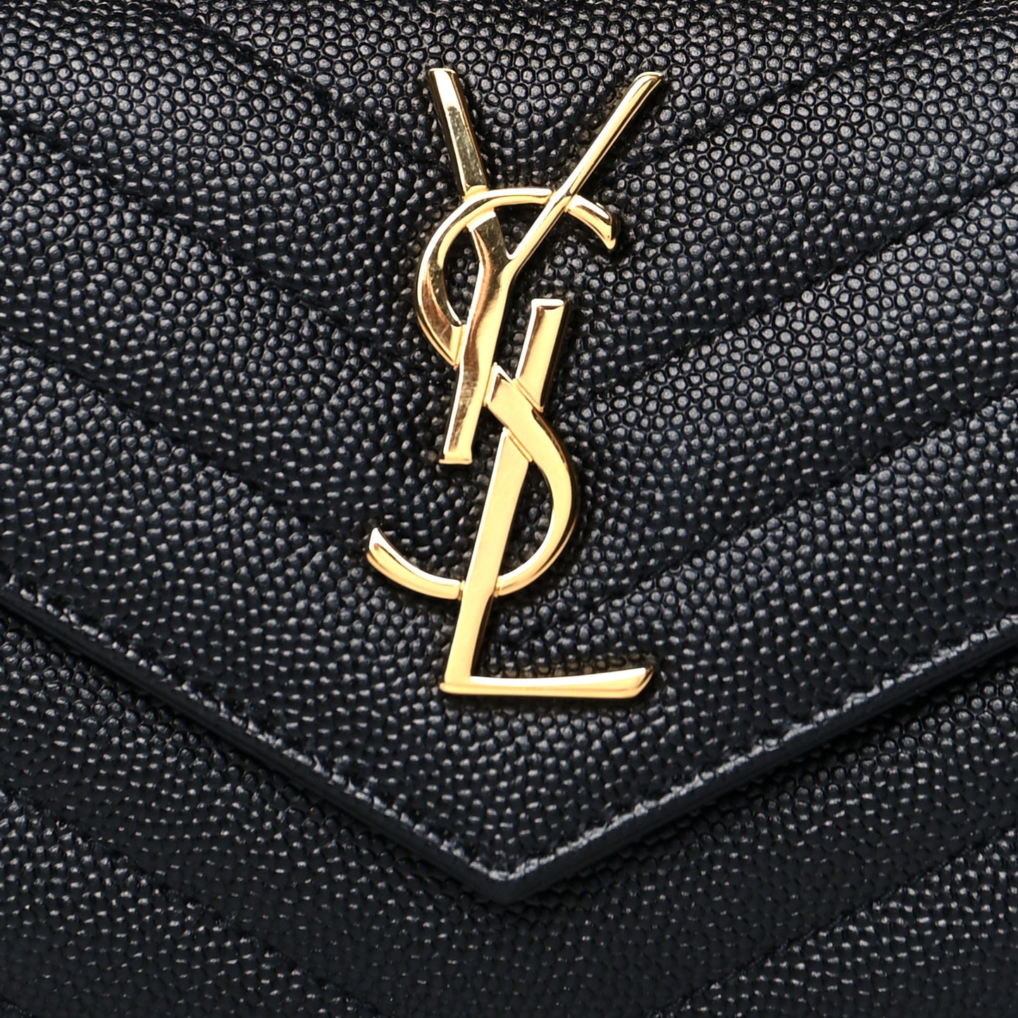 Grain De Poudre Matelasse Chevron Monogram Compact Tri Fold Wallet Black