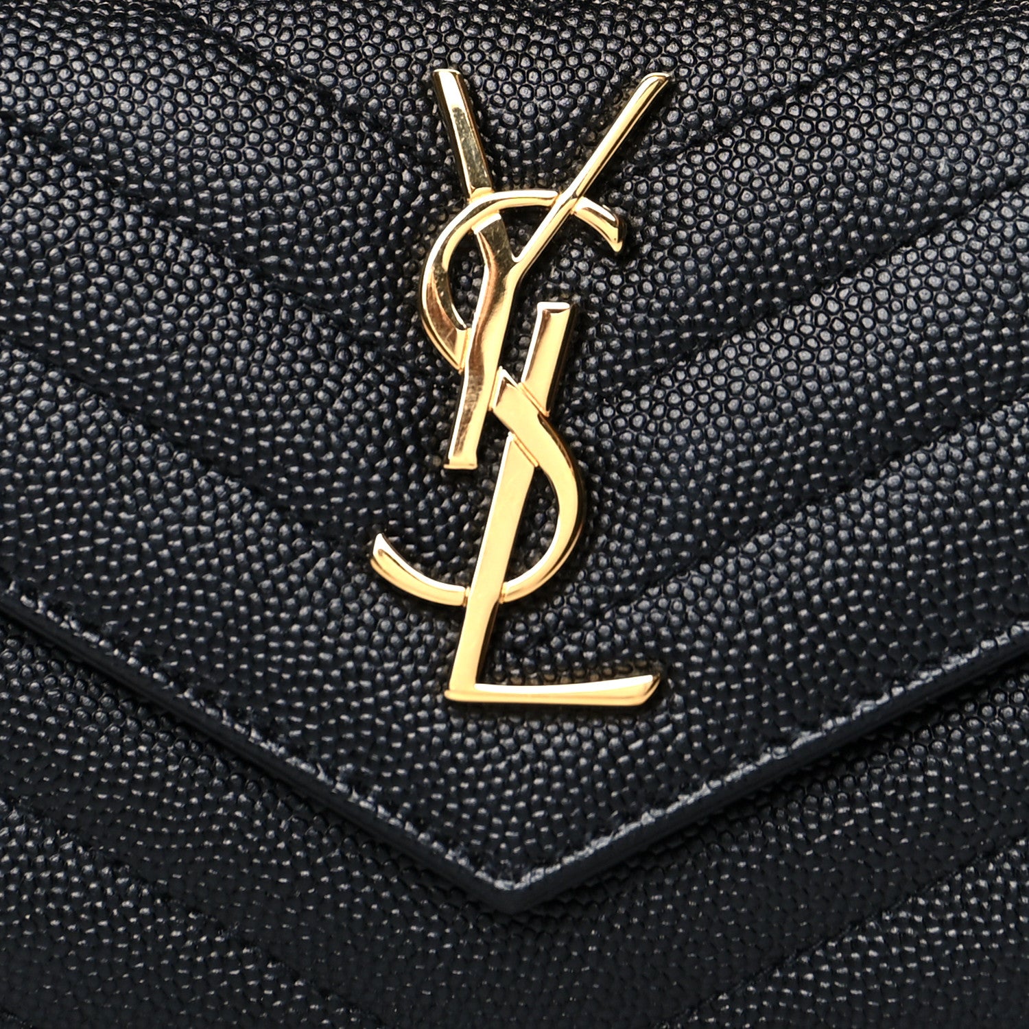 Saint Laurent Grain De Poudre Matelasse Chevron Monogram Compact Tri Fold Wallet Black 7 of 7